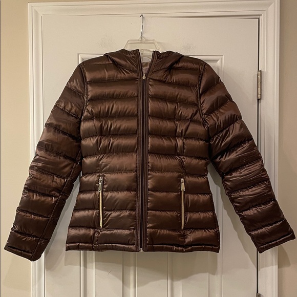 Calvin Klein Leopard/Brown Reversible Down Puffer Coat - Picture 6 of 8